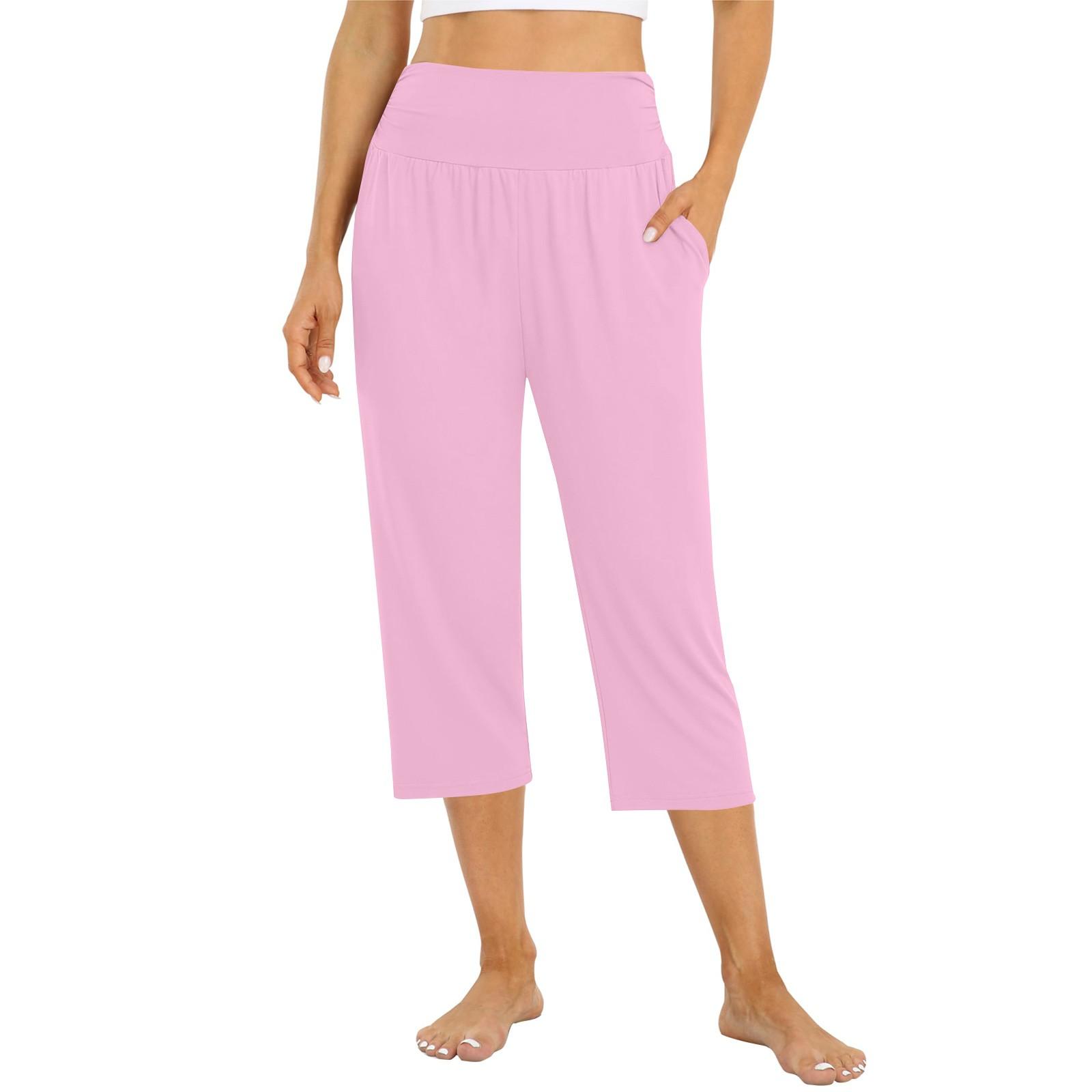 

Женские брюки летние свободные штаны для йоги удобные тренировочные штаны с карманами S розовый