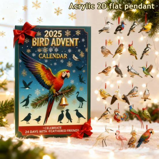 Bird Advent Calendar 2025 24 Days Christmas Countdown Calendar with Acrylic 2D Bird Hanging Decoration Holiday Gifts for Kids Bird Lovers