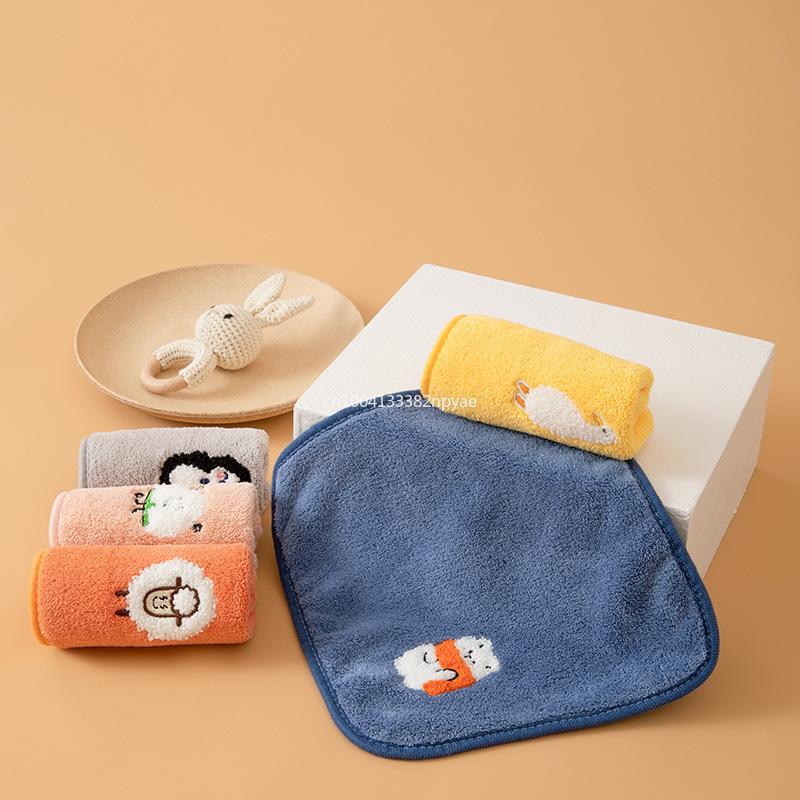 Soft Baby Towels Cute Coral Velvet Absorbent Face Hand Towel Kids Shower Wipe Washcloth Children Handkerchief Bath Towel 25x25cm