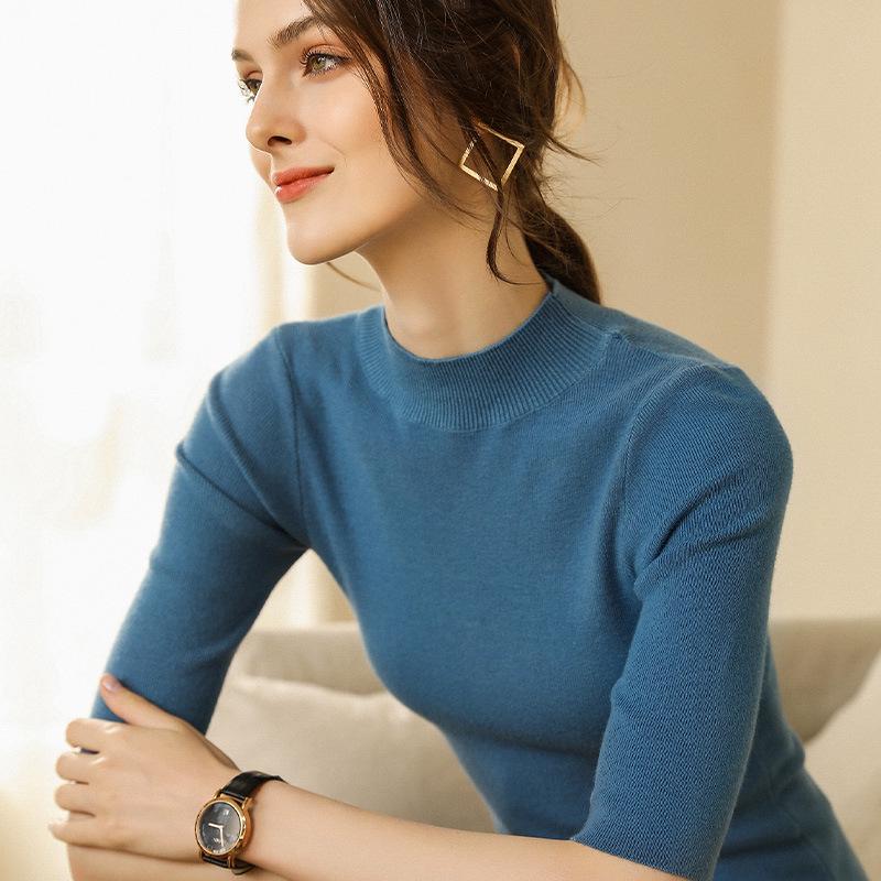 

Весенний вязаный облегающий пуловер 2021 года с полувысоким воротом и рукавами-пятиточками Double Extra Large