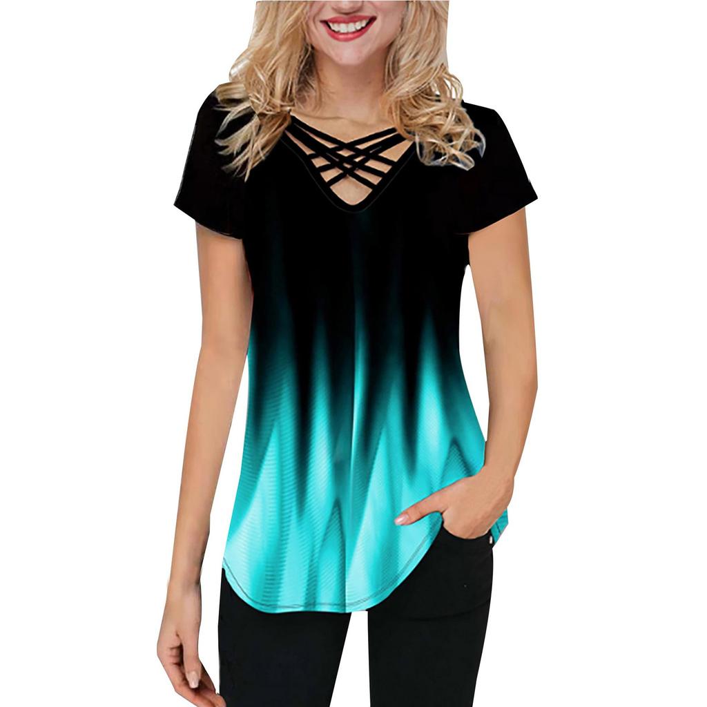 Women's Casual Temperament Pullover V-neck Loose Short-sleeved Blouse