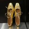 New Women's Soft Sole Ballet Flats Microfiber Leather Thin Shoes Fashion Square-toe Stretch Pleats Pumps Lace-up Mary Jane Shoes