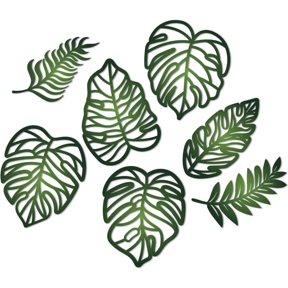 7pcs DIY Wooden Palm Leaves Wall Art Vintage Green Leaf Plant Decor Hanging Accents for Home Bathroom Office