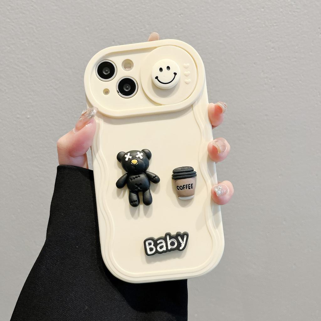 Smiling Violent Bear Applicable To IPhone15PRO Mobile Case Wavy Push Window Apple 16 Protective Case 13 Soft Shell 78p