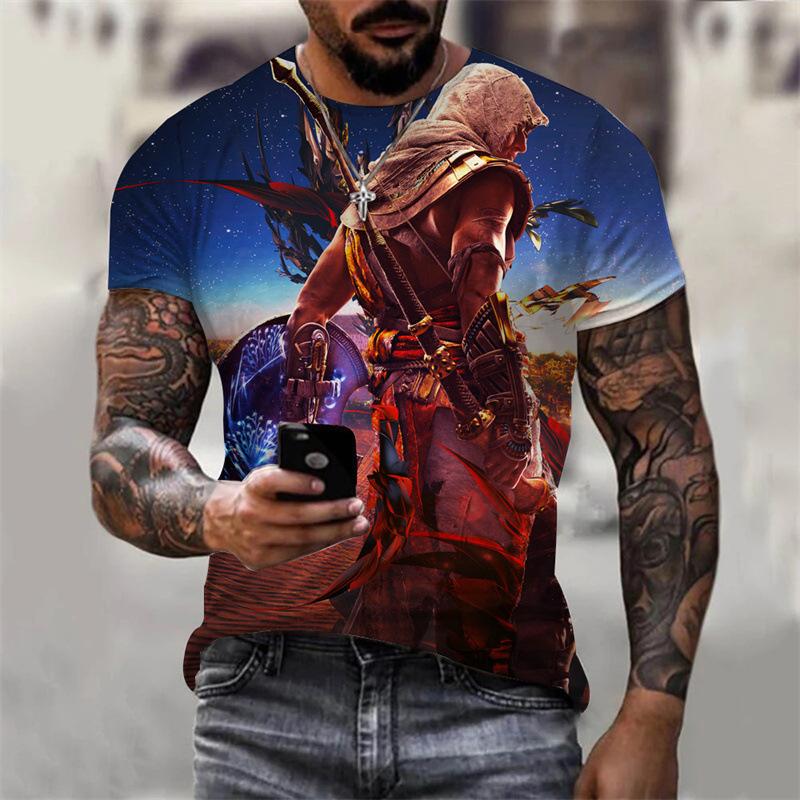 Popular Anime Pattern 3D Digital Printing Men's Fashionable Round Neck Short Sleeved T-shirt