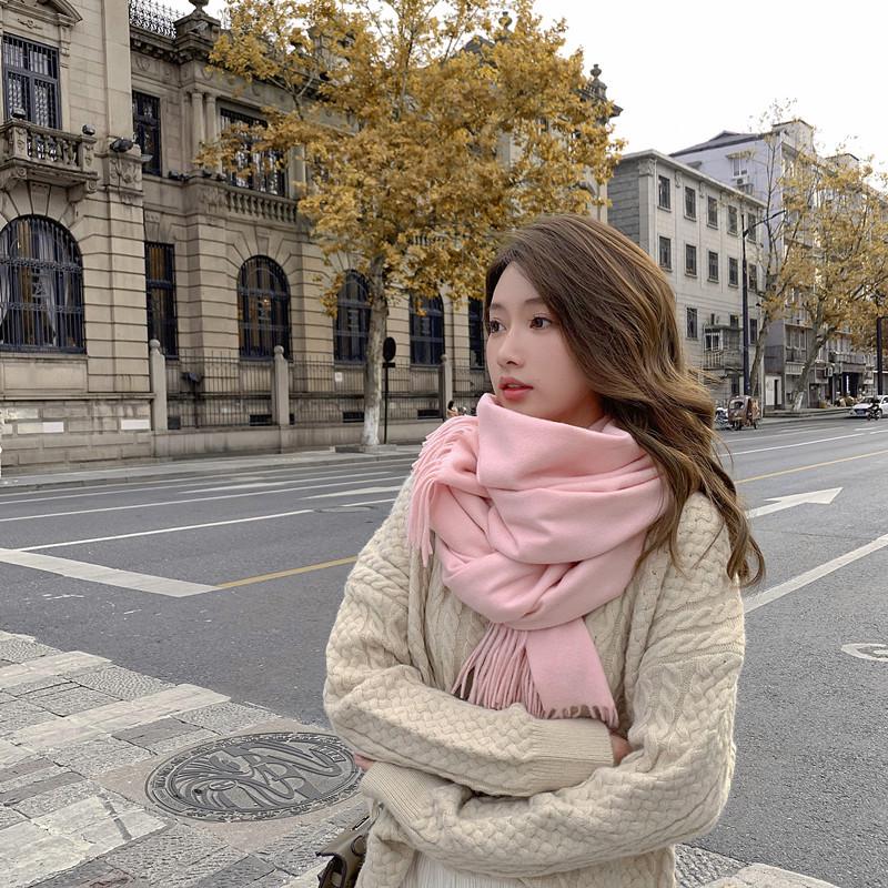 Cashmere Wool Scarf - Thick, Solid Color, Unisex, Versatile, Korean Style for Autumn/Winter.