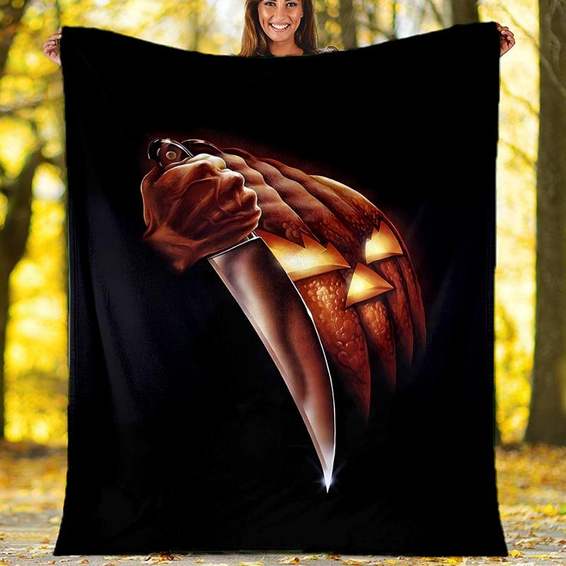 Coperta stampata a tema horror di Halloween - Perfetta per divano, letto, viaggi e uso all'aperto | Lavabile in lavatrice, accogliente e resistente.