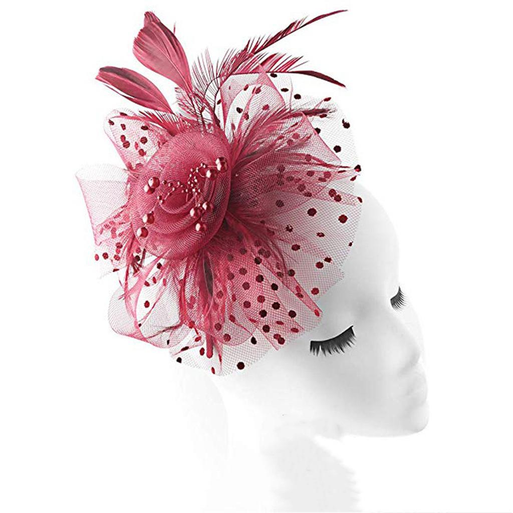 Women Feather Hair Fascinator Clip Wedding Flower Headband Royal Tea Cocktail Party Hat Headwear Gift