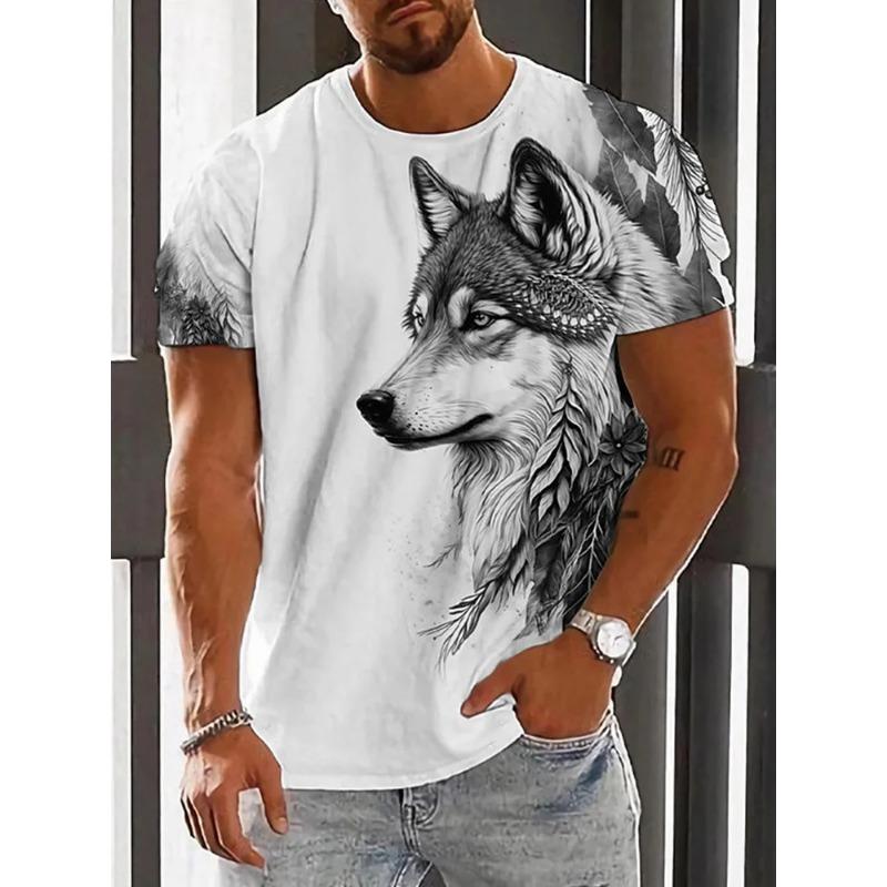 3D Printed Wolf Pattern Summer Outdoor Casual Men's T-Shirt Loose Comfortable Sports Short Sleeves Street Fashion Crewneck Tops