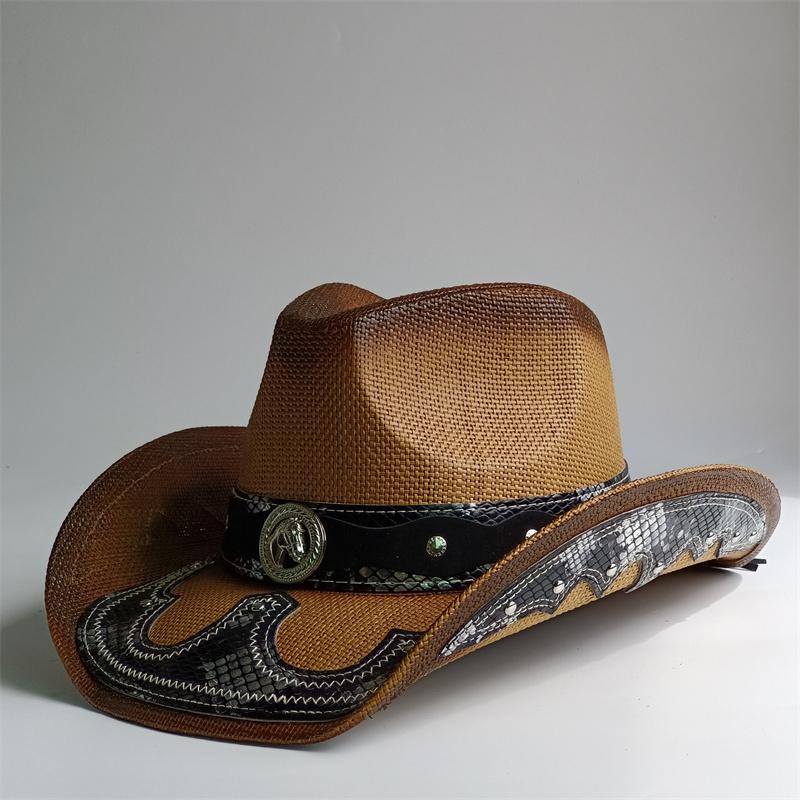Nouveau Chapeau de Cowboy Western Vintage pour Homme Chapeau de Soleil de Plage Tressage en Paille Fait Main Chapeau Jazz Cowgirl Gentleman Sombrero Hombre