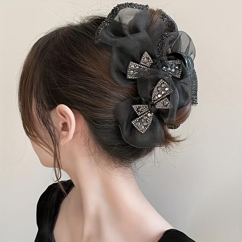 1PC Temperament Simple Girly Style Women's Black Lace Mesh Butterfly Large Shark Clip Hair Accessories