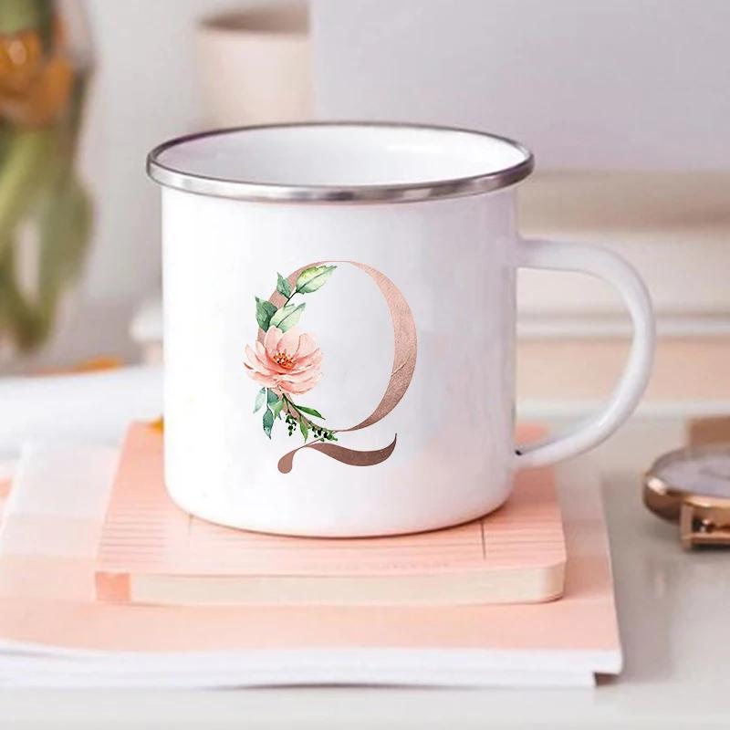Alphabet Flower Letter Mug Coffee Cup Cold Coffee Cups Funny Mugs Cup for Tea Drinkware Rare Beer Travel Cute Original Unusual