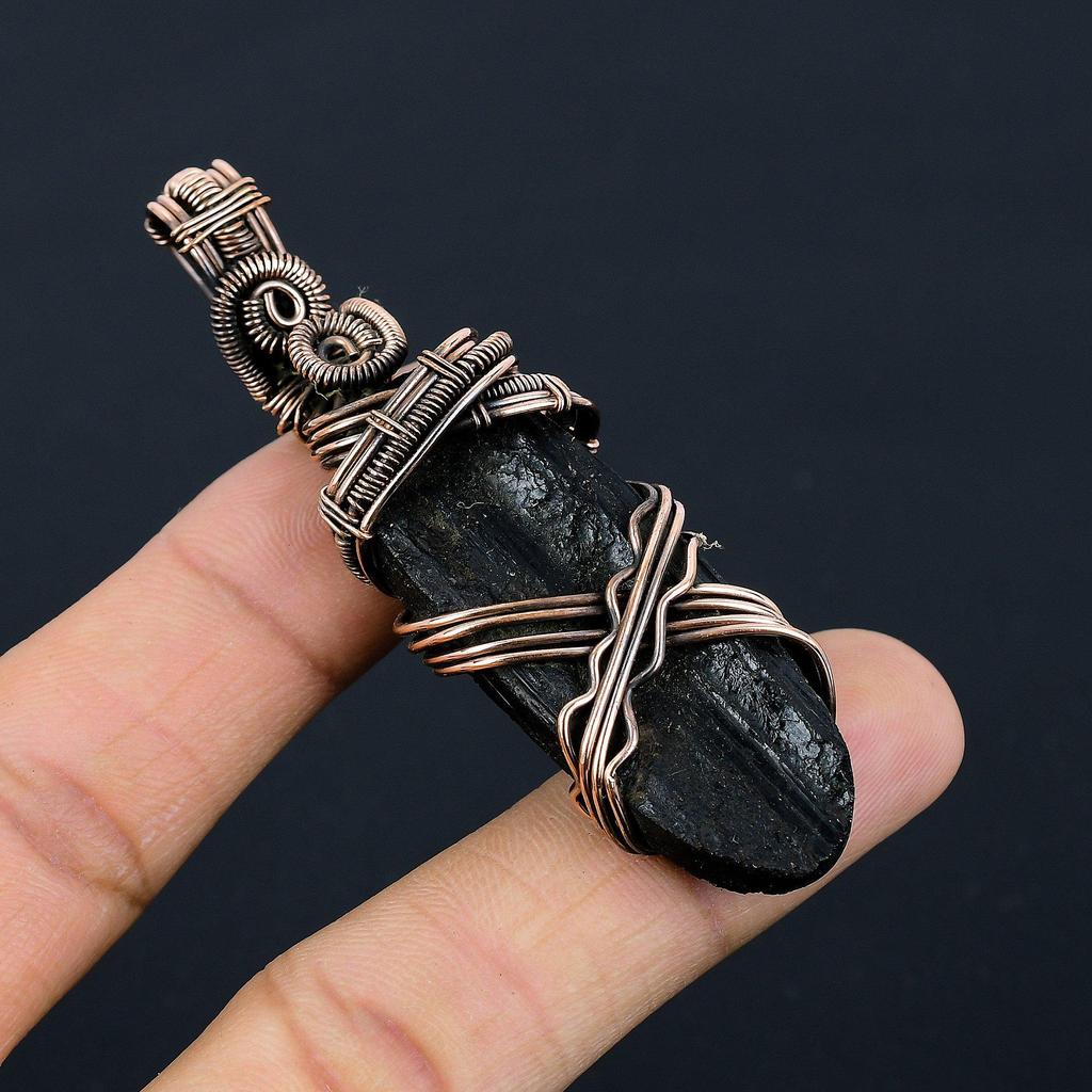 Black Tourmaline Pendant Gemstone Jewelry, 999 Copper Wire Wrapped Pendant, Handmade Amazing Pendant Jewelry