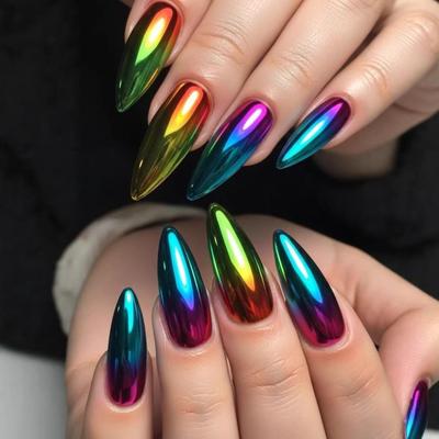 Iridescent Electroplated Nail Art: Detachable Stickers & Wearable False Nails