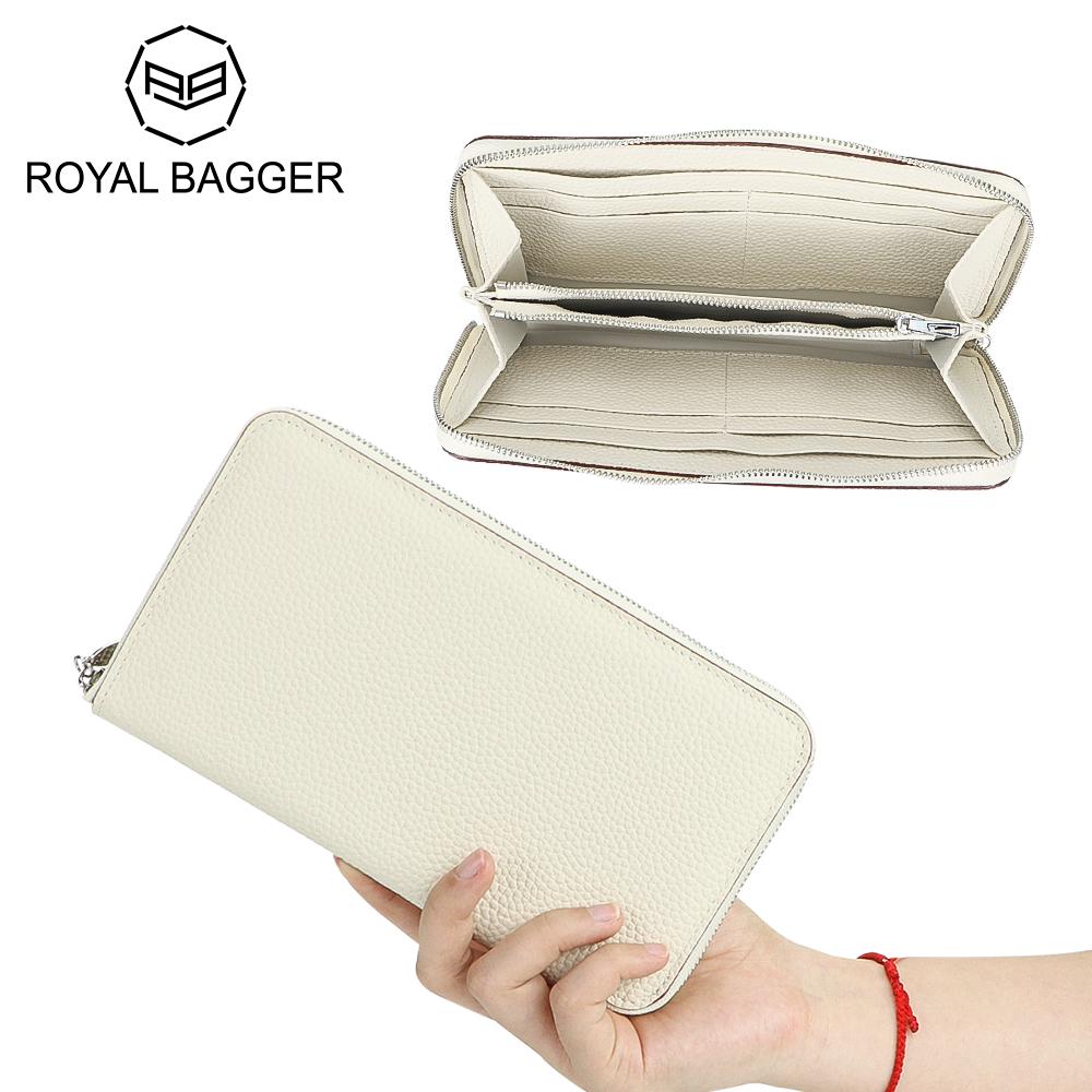 

Длинный кошелек Royal Bagger с модным узором личи, однотонный держатель для карт с несколькими отделениями для карт, идеальный кошелек для ежедневного использования 1732 бежевый