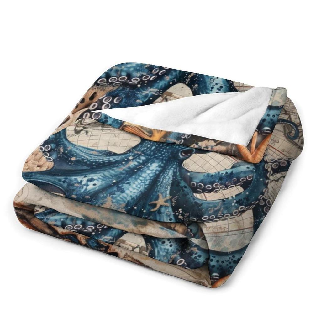 Retro nautical octopus Printed Blanket for Sofa Bed Travel Camping Living Room Office Conditioning Blanket for All Seasons Gifts