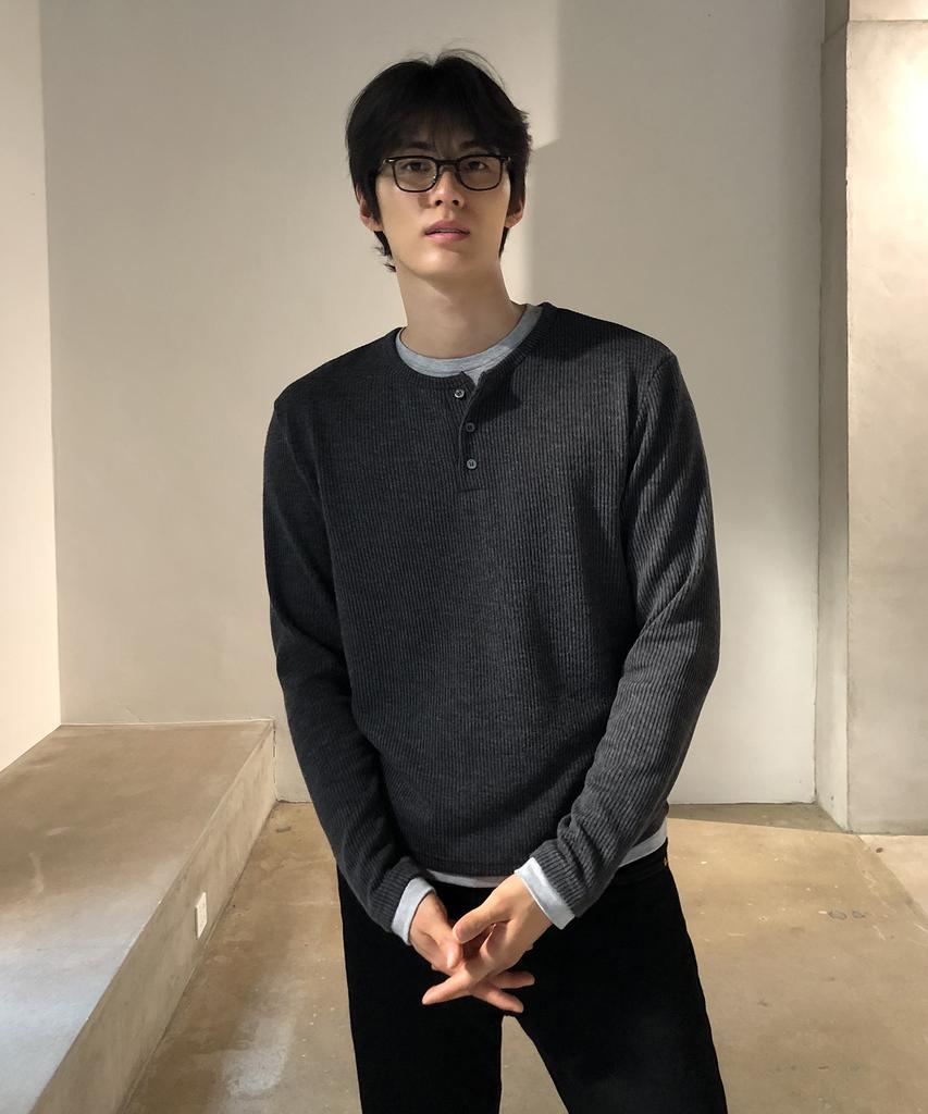 THEY Layered Ribbed Henley Neck T-Shirt_4 Color