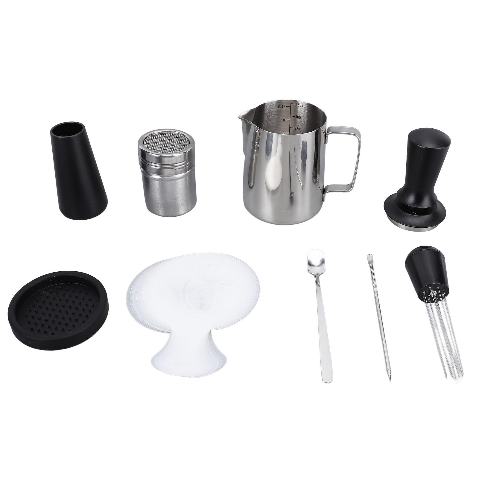 

304 Stainless Steel Milk Frothing Pitcher Powder Coffee Shaker Set with Decoration Stencils Coffee Tamper Stirrer for Cafe