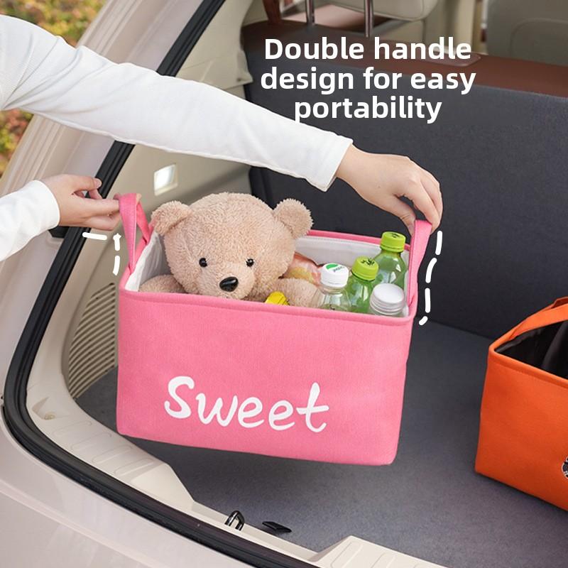 Cartoon Auto Kofferraum Aufbewahrungsbox Großes Fassungsvermögen Mehrzweck Aufbewahrungskorb mit Griff für Fahrzeugorganisation