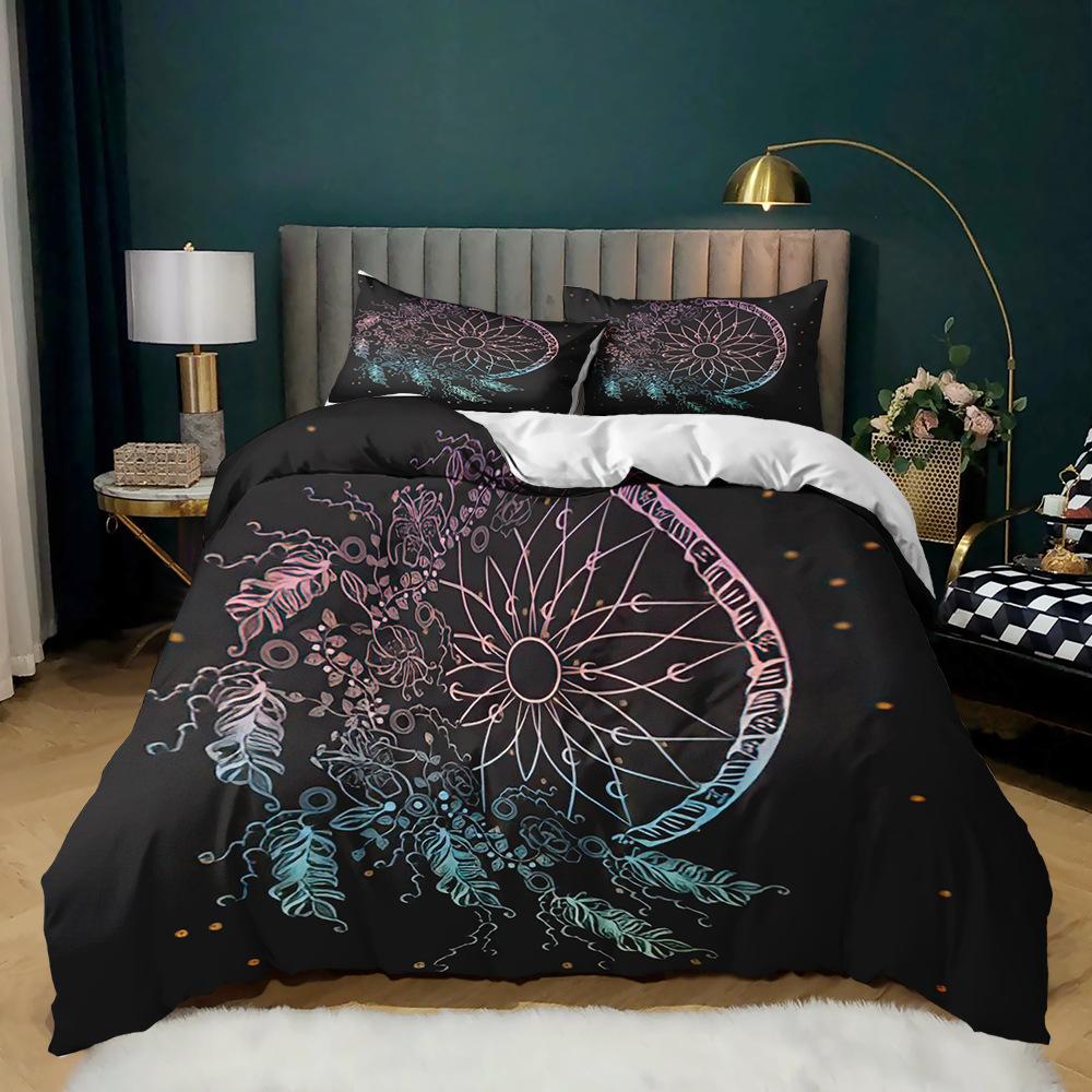 Dream Catcher Duvet Cover Set for Kids Polyester Bedding Set 3D Print Colourful Feather Pattern Bohemian Style King Queen Size