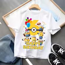 Minionses Birthday 1-9 Number T-shirt Clothing Baby Cartoon Anime Short Sleeve Party Cute Shirts Summer Casual Tee Top Gifts