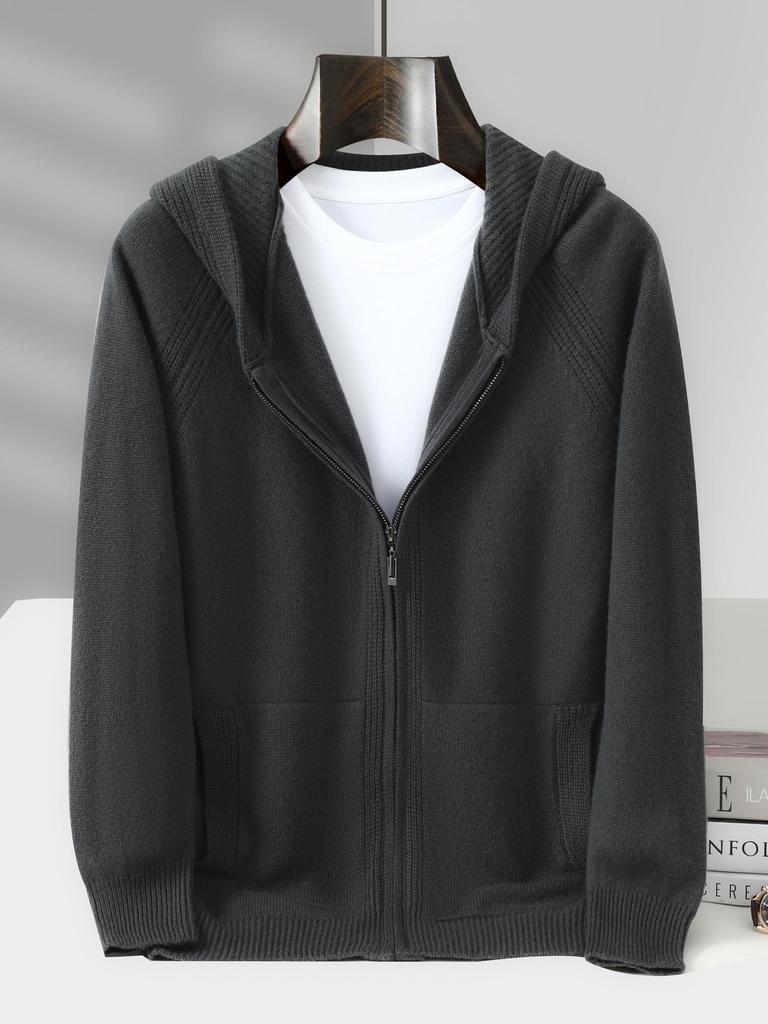 Men's 100% Australian Wool Hooded Cardigan - Heavyweight, Thick, Loose Casual Hoodie with Zipper