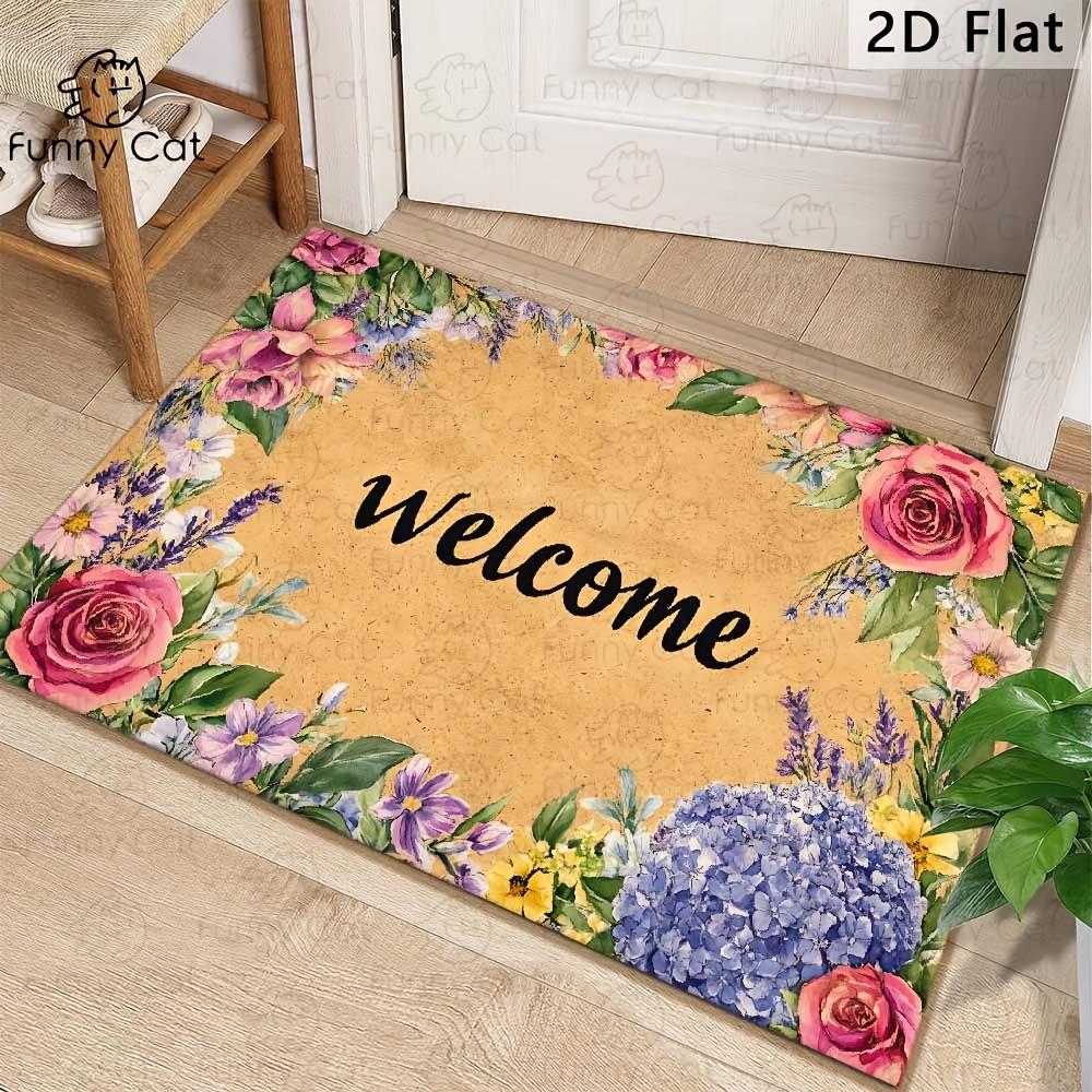 

Vibrant Floral Welcome Mat - Colorful Flower Pattern Non-Slip Floor Rug for Entryway , Balcony , Patio , Home Decor 40x60cm