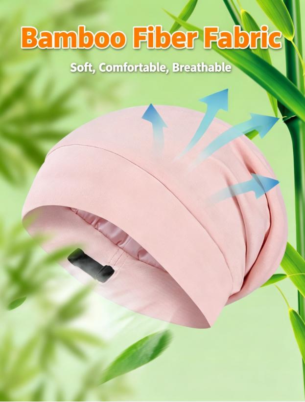 Bamboo Fiber Sleep Bonnet, Double-Layer Adjustable Satin Hair Cap, Breathable Large Size Hair Bonnet, Soft No-Brim Night Cap