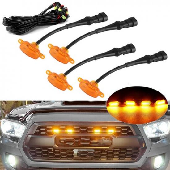 Желтые линзы, янтарные светодиоды, передняя решетка, ходовые огни в стиле Ford F150 Raptor, 4 шт.