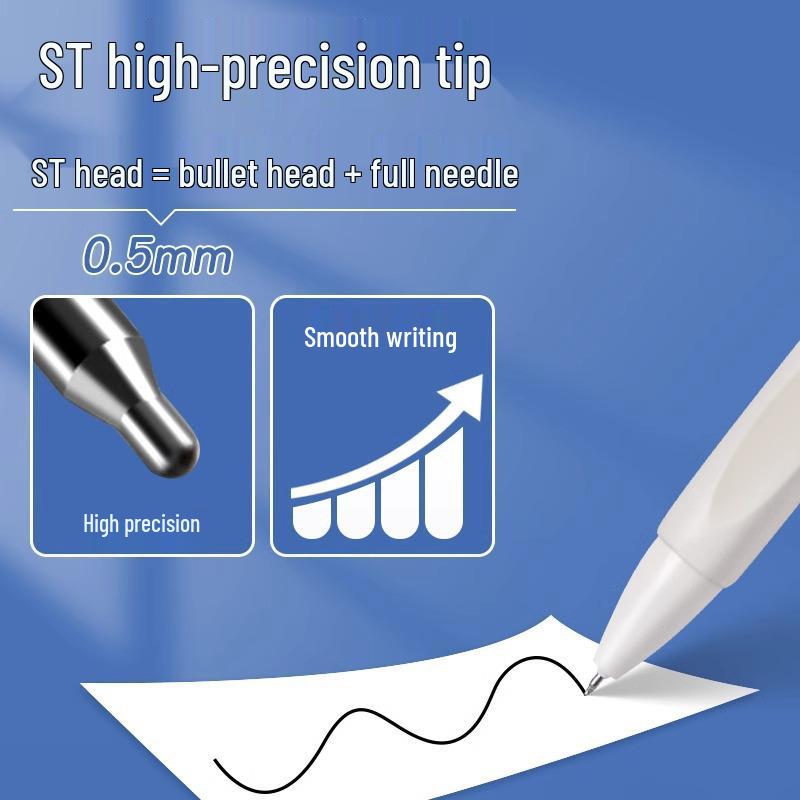 Smooth Quick-Dry 0.5mm Clickable Gel Pen – Black, ST Nib, Water-Based for Students