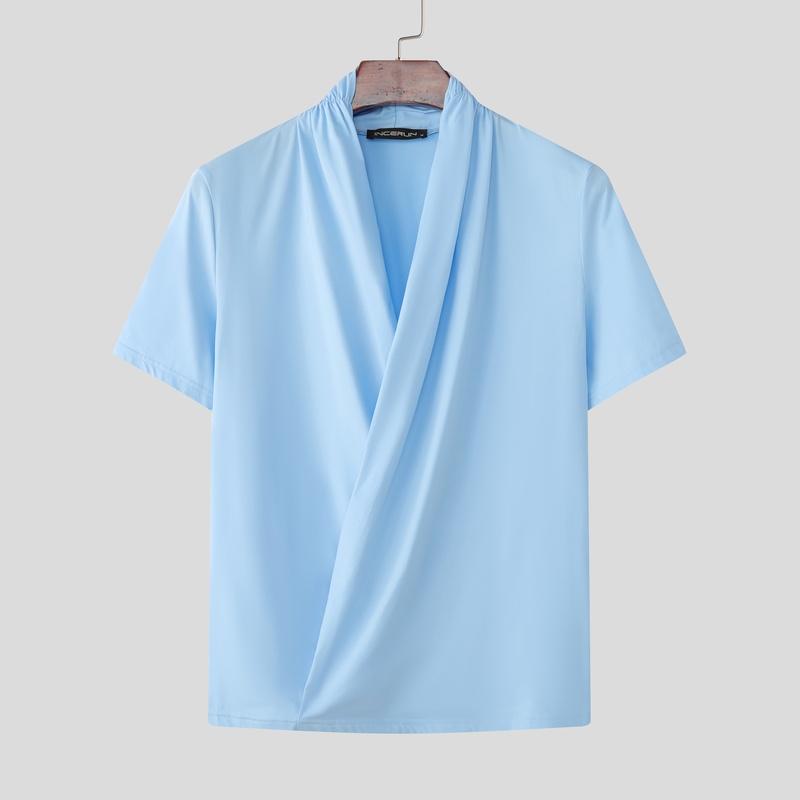 INCERUN Sommerliche Herren-T-Shirts mit V-Ausschnitt, kurzen Ärmeln und gekreuzter Vorderseite