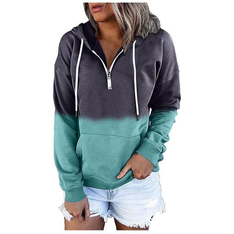 Women's Gradient Color Hoodie Half Zip Drawstring Pullover Casual Loose Fit Sweatshirt with Pocket