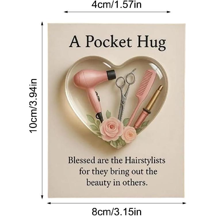 Mini Hairdresser Tools Heart Pocket Hugs for Hairstylists Inspirational with Greeting Card Christmas Thank You Gift for Women Men