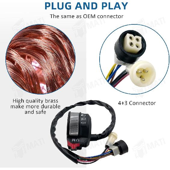 M MATI Left Handlebar Control Engine Start Run Off Headlight Switch For Yamaha Big Bear 350 Warrior 350 Moto-4 225/250/350 PRO-4 Terra Pro