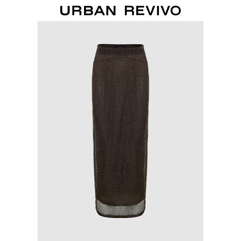 UR 2025 Spring Cutout Knit Straight Midi Skirt S