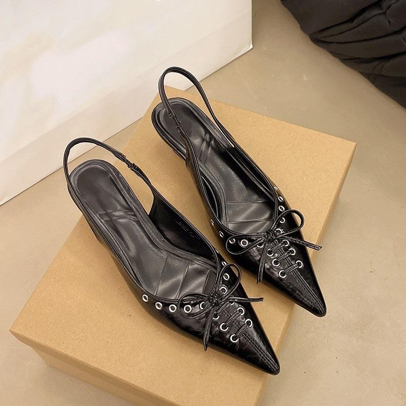 Gentle Pointed Bow Bag Head Sandals Women's 2025 Spring New Women's Shoes Thin Low Heel Rear Strap Light Mouth Single Shoes