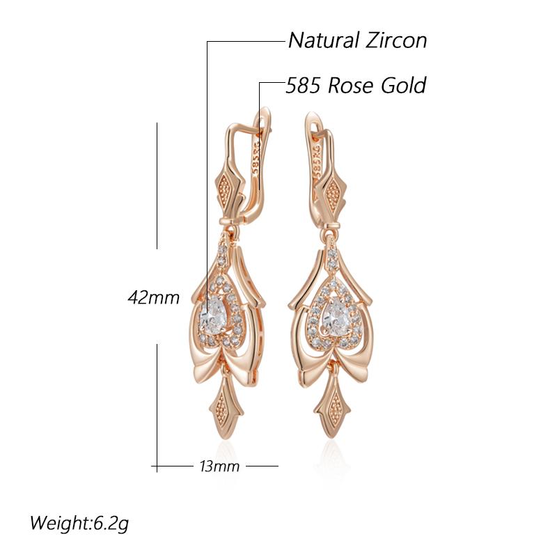 Rose Gold Color Fine Drop Earrings For Women Crystal Flower White Natural Zircon Accessories Daily Vintage Jewelry