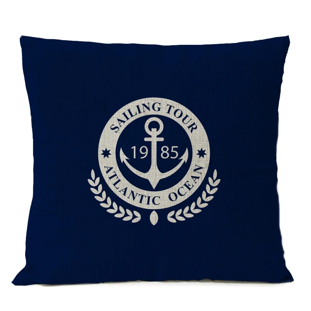 Home Decorative Navigation Blue Compass Anchor Pillow Cover Nautical Shell Fish Linen Pillow Case Mediterranean Cushion Cover