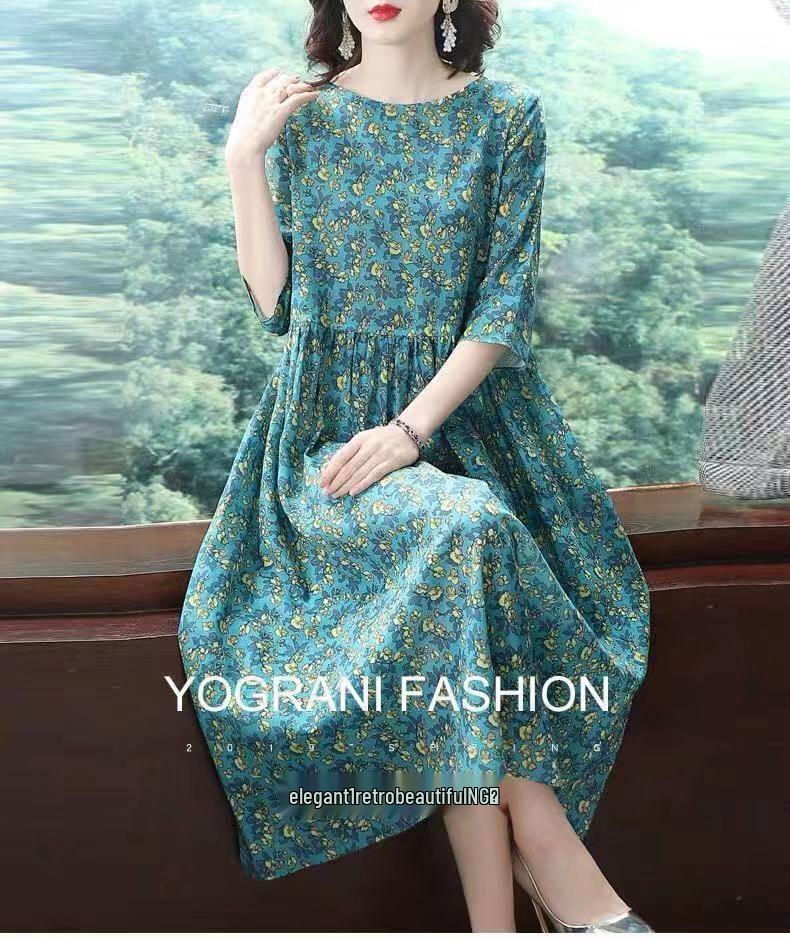 2025 Summer Floral Plus-Size Mid-Length Dress for Women - Elegant & Youthful Design