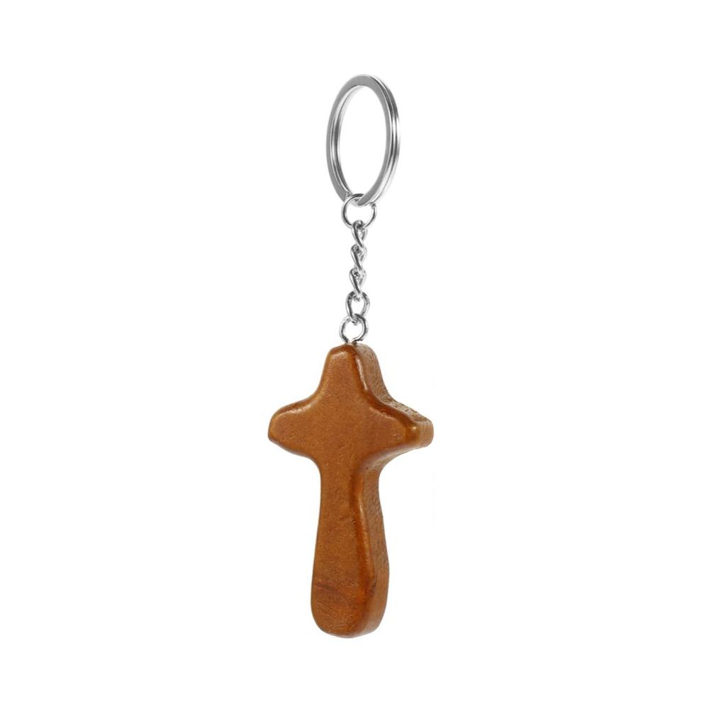 

Simple Wood Cross Keychain Wooden Crucifix Keyring Jewelry Cross Pendant Bag Hanging кофейный