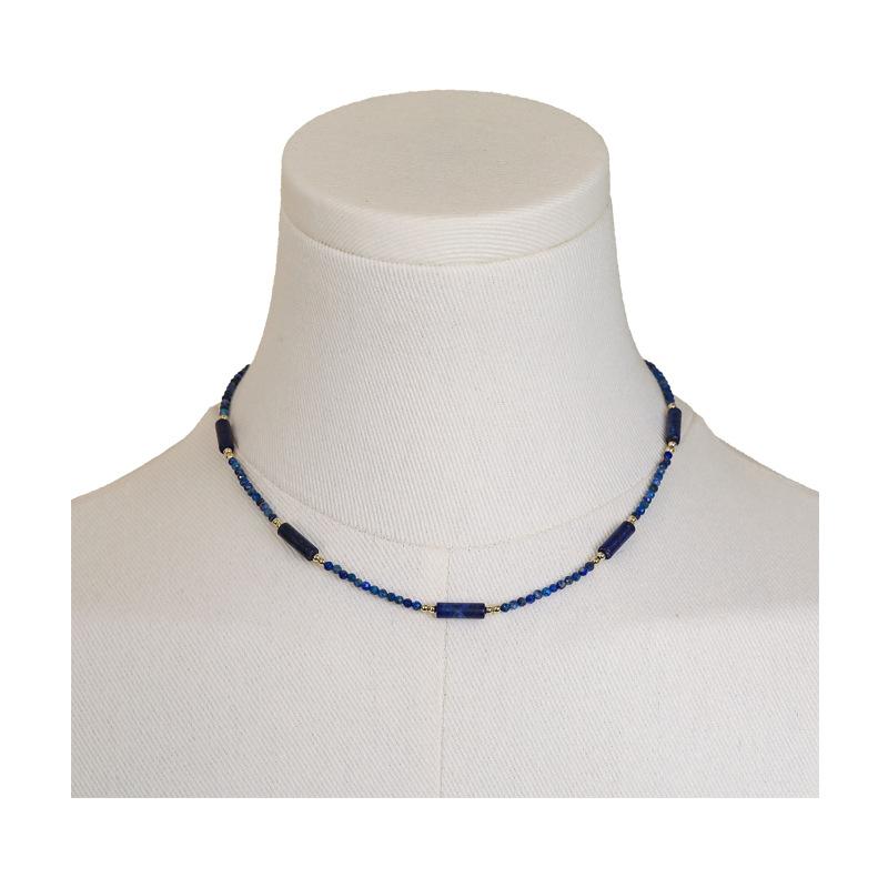 New Chinese National Style Blue Lapis Lazuli Crystal Beaded Necklace Women Trendy Versatile Stackable Clavicle Chain Jewelry