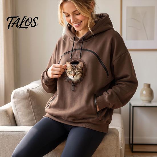 Oversized Women Hoodie Pet Pouch with Head Hole, Hooded Sweatshirt Casual Loose Fit Zipper Pockets, Dog Cat Carrying Pullover Top for Fall Winter Lady