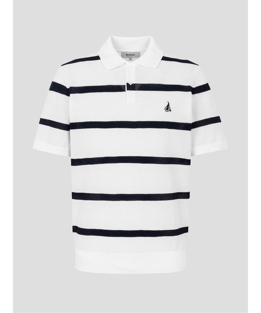 Binpolmen Bold Stripe Collared Neck Knit White