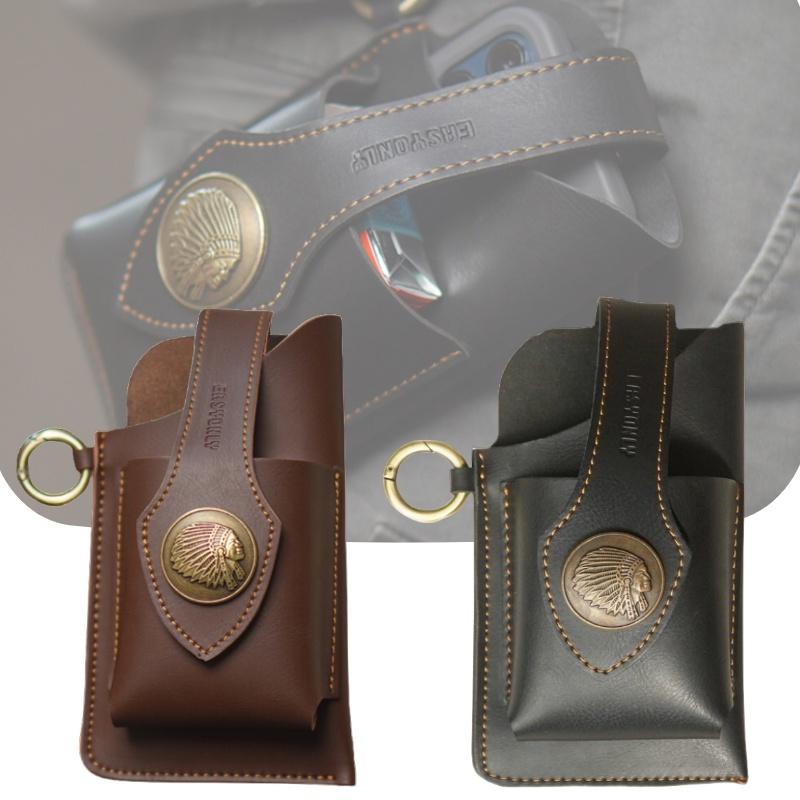Easyonly Patent Outdoor Running Dual Mobile Phone Waist Bag Multi-functional Pu Leather Belt Waist Pack For Men