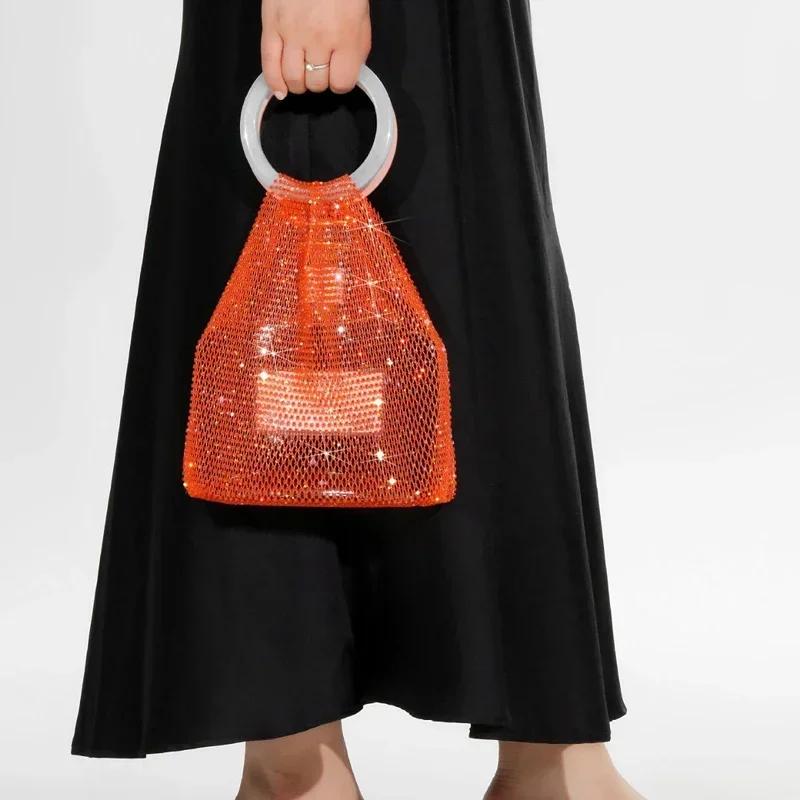 Bærbar Skinnende Strass Rødvin Tote Bag Hul Håndvevd Vannflaske Kopp Oppbevaring Håndveske Lett Luksus Bursdagsfest Gave