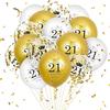 21st Birthday Balloons - 15pcs White Gold Happy Birthday Latex Balloons with Confetti for Boys & Girls 12 inch