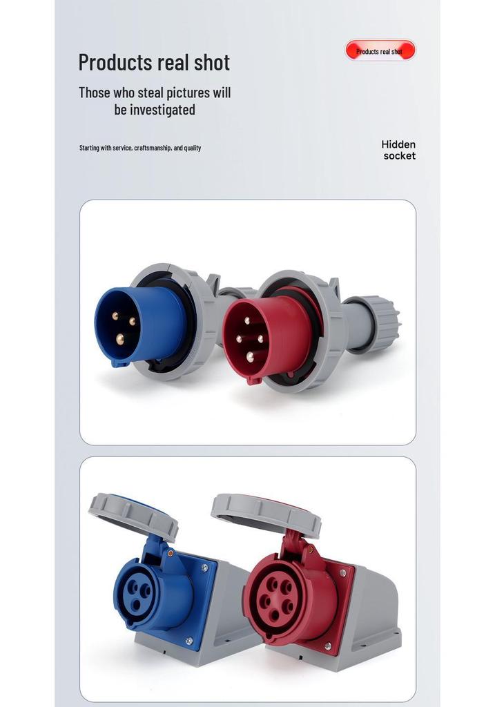 Second Gen IP67 Industrial Aviation Socket Connector 16A/32A, 3-Core/4-Core/5-Core, Non-Explosion-Proof