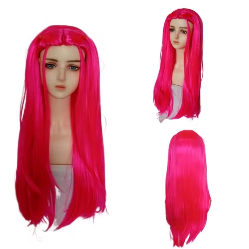 Anime Long Purple Braiding Hair Extension Ponytail Wig Cosplay Halloween Golden Costume Pink Black Bun Synthetic Wig Girl Kids