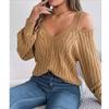 Vintage Long Sleeve Knitted Sweater Casual Solid Twist Off-Shoulder Pullover Winter Clothes Fashion Women Clothes Jumper 30105