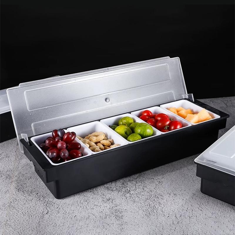 Fruit Box Condiment Container 4-6 Grids With Lid Large Capacity Bar Divided Fruits Bowl Household Seasonin Box Food Storage